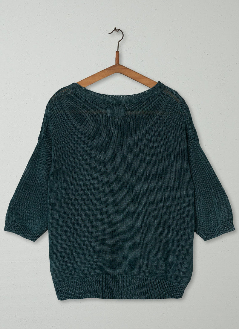Reworn Half Sleeve Linen Sweater Size L (182) | Green