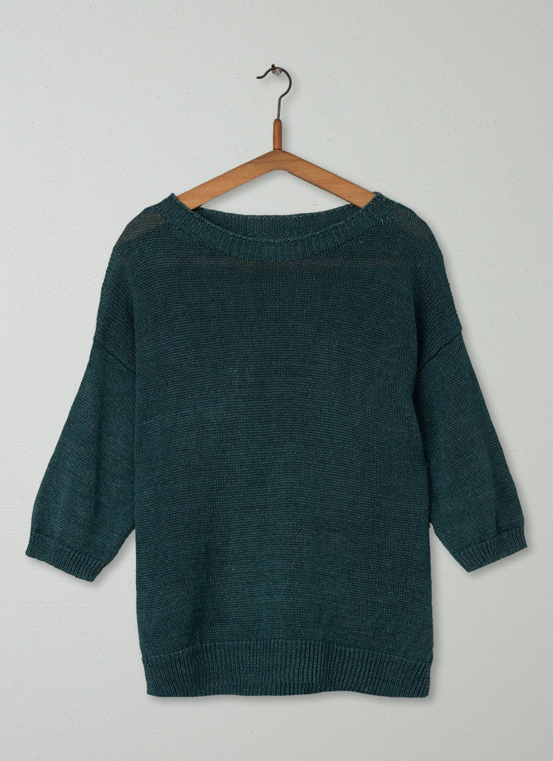 Reworn Half Sleeve Linen Sweater Size L (182) | Green