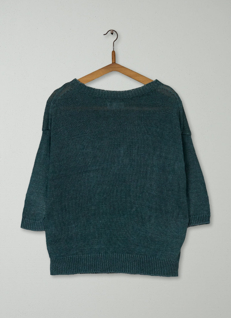 Reworn Half Sleeve Linen Sweater Size L (569) | Green
