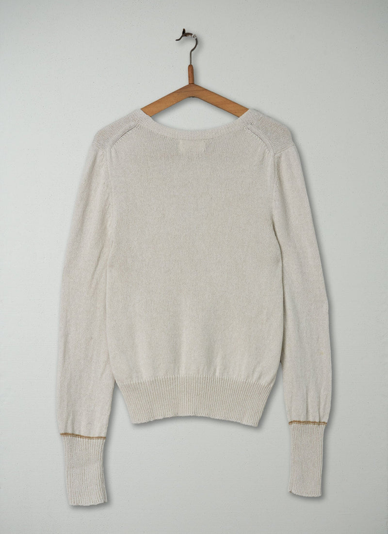 Reworn Wool Cotton Boxy Cardigan Size M (156) | Chalk