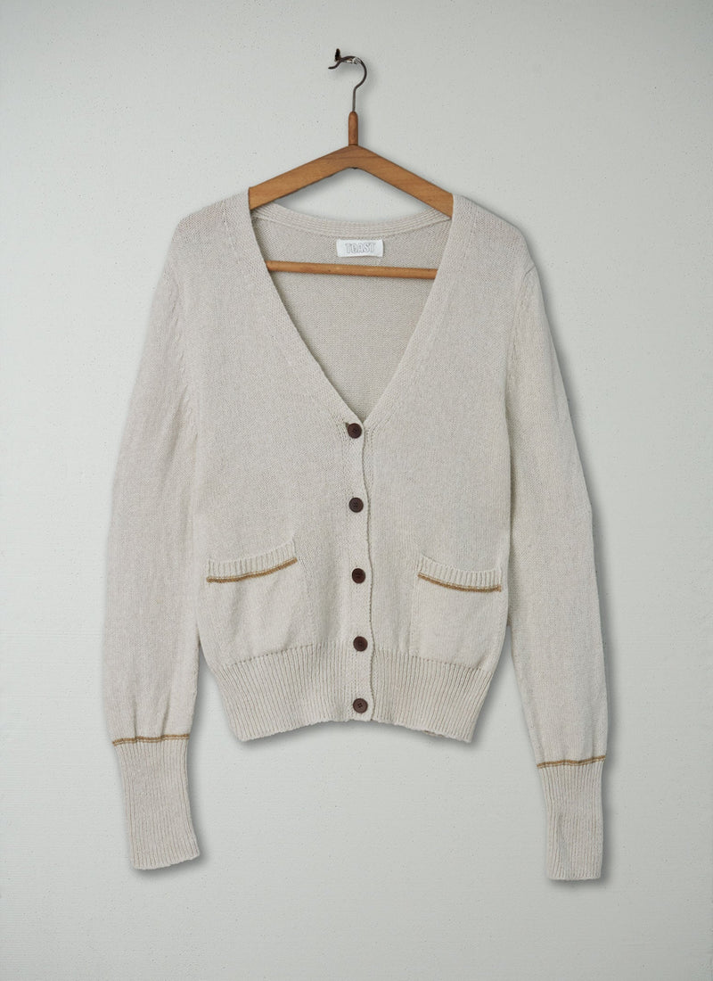 Reworn Wool Cotton Boxy Cardigan Size M (156) | Chalk