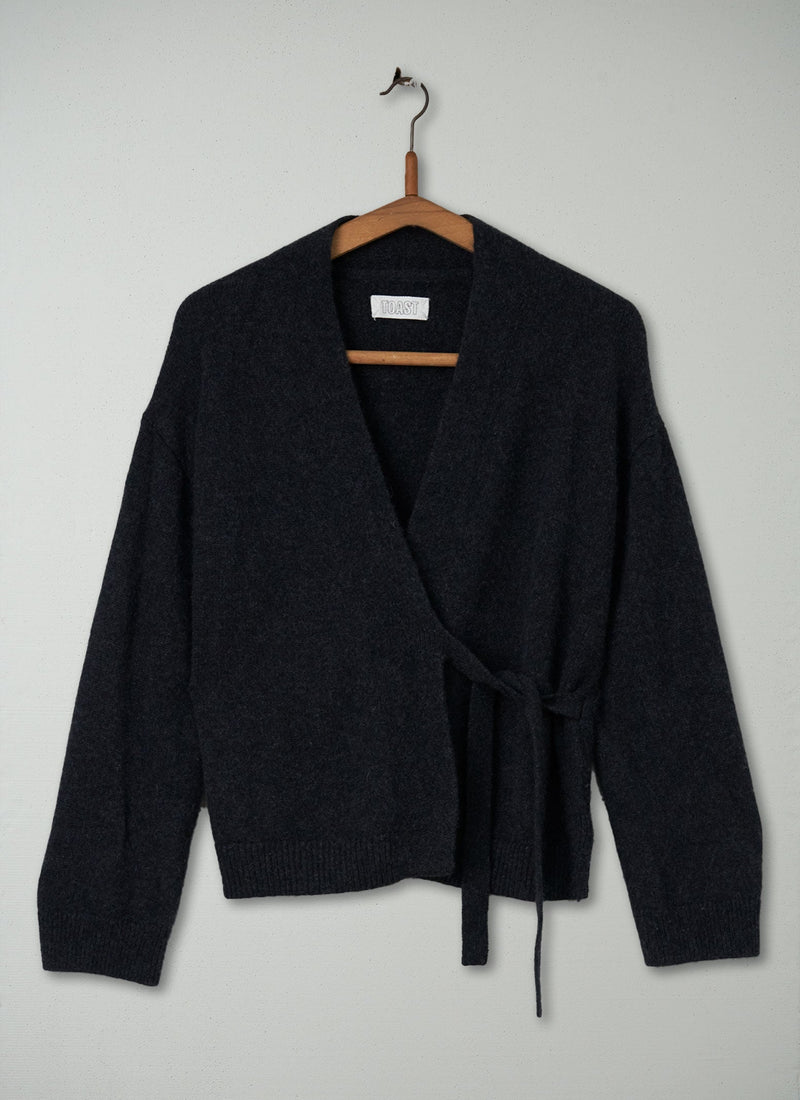 Reworn Cashmere Wrap Cardigan size S (138) | Charcoal