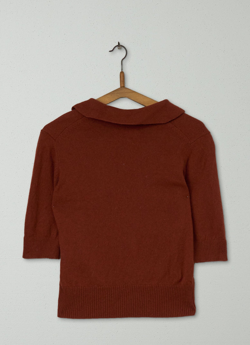 Reworn Round Collar Merino Sweater Size XS (362) | Rust