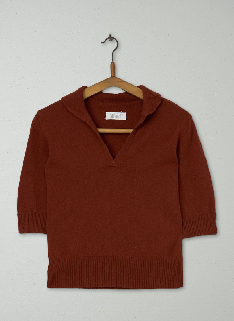 Reworn Round Collar Merino Sweater Size XS (362) | Rust