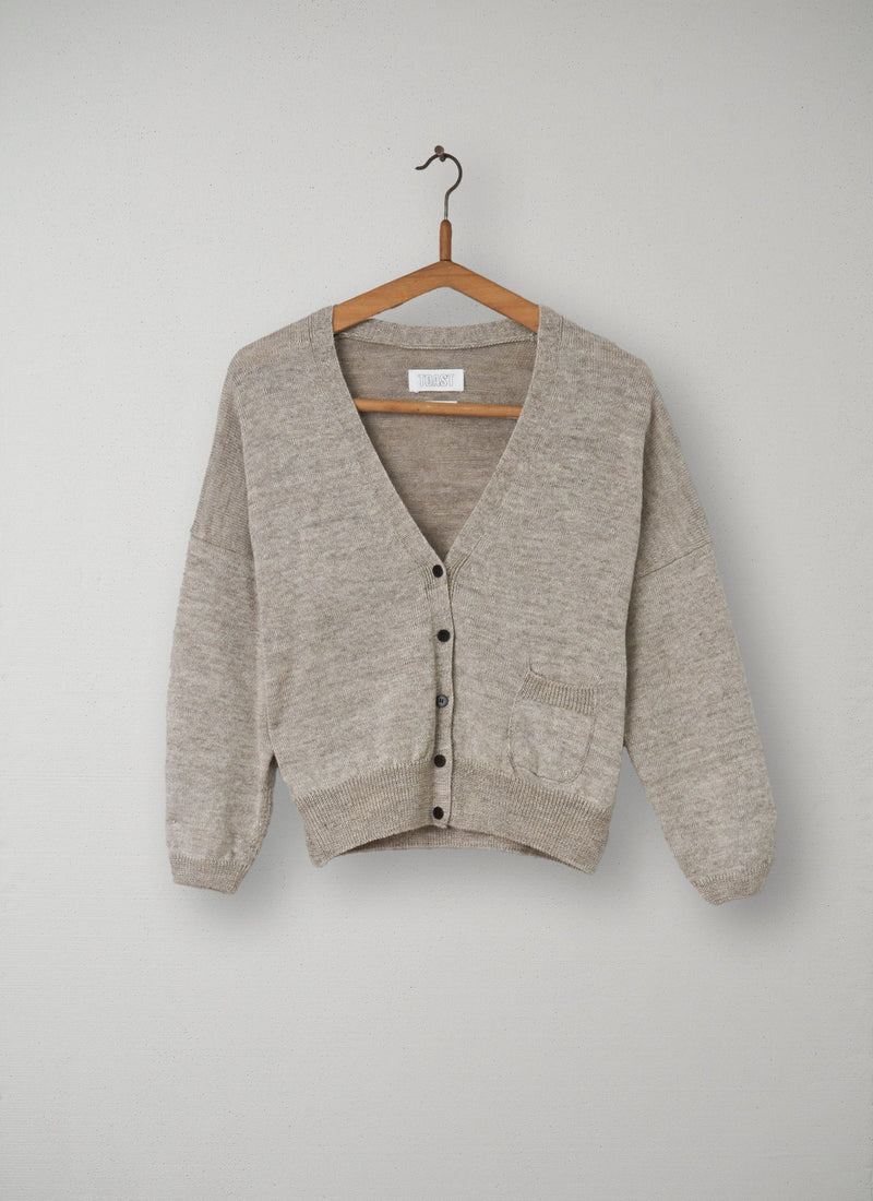 Reworn Wool Linen Cardigan Size M (031) | Oatmeal