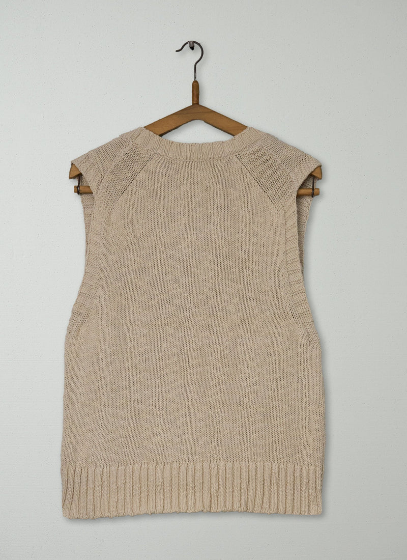 Reworn Cotton Linen Knitted Tanks Size L (578) | Sand