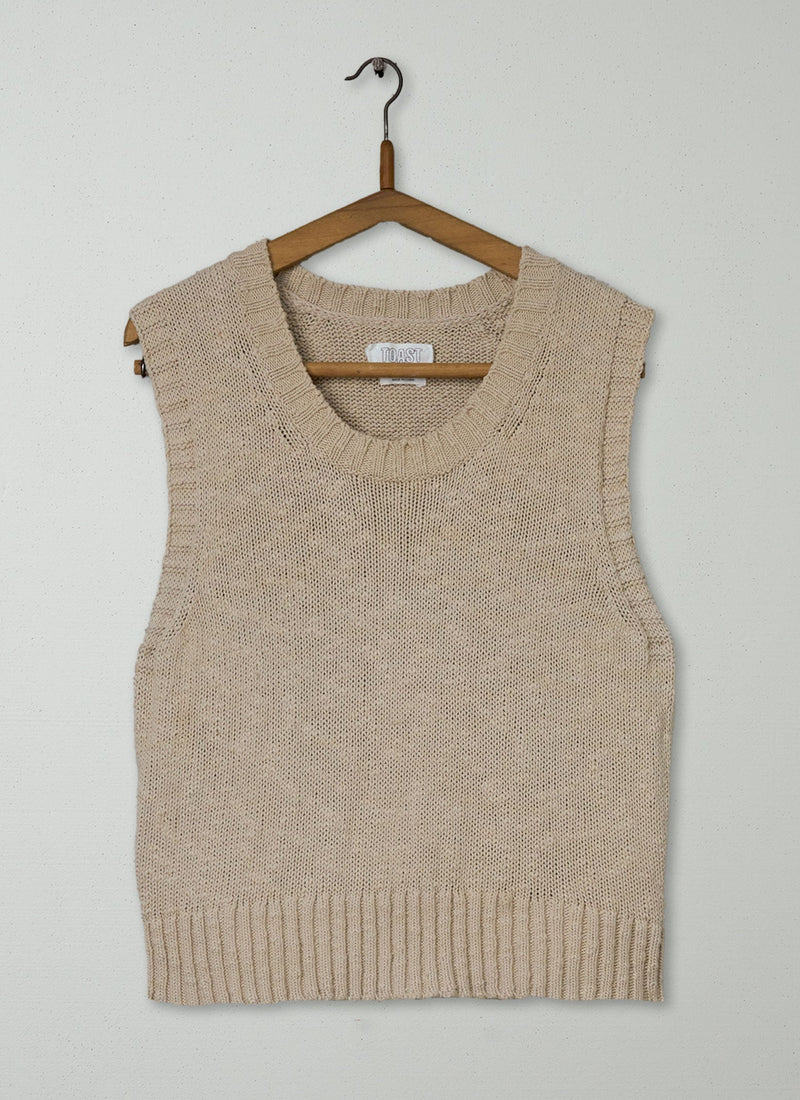 Reworn Cotton Linen Knitted Tanks Size L (578) | Sand