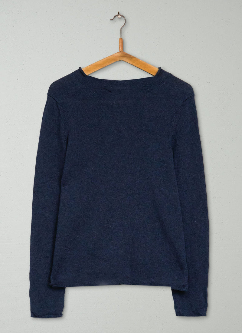 Reworn Wool Linen Sweater Size M (363) | Navy