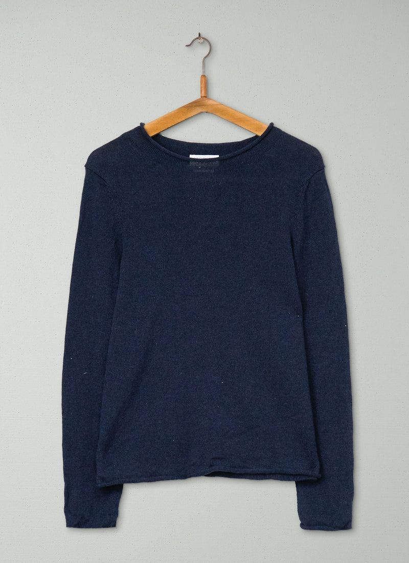 Reworn Wool Linen Sweater Size M (363) | Navy