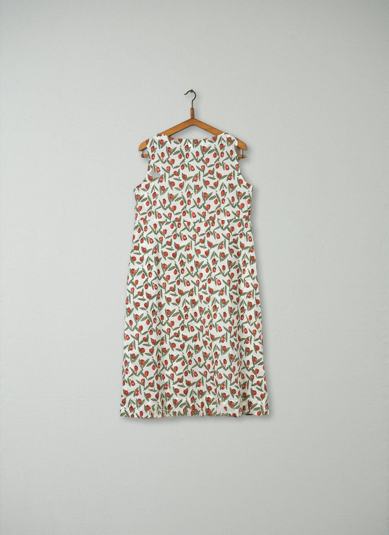 Reworn Block Print Nightie Size S (006) | White/Coral