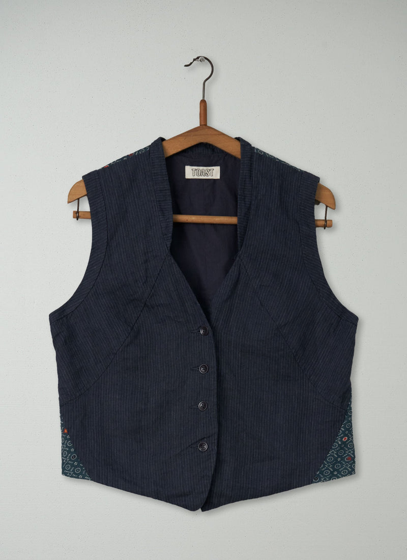 Reworn Linen Stripe Waistcoat Size 16 (039) | Multi