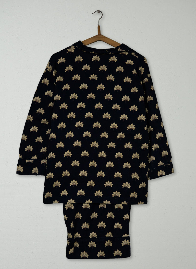 Reworn Lotus Print Brushed Flannel Cropped  Pyjamas Size L (228) | Multi