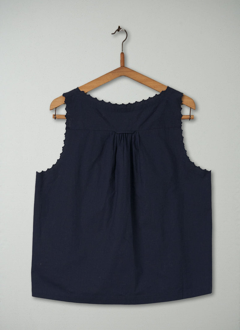 Reworn Cotton Scallop PJ Top Size L (215) | Navy