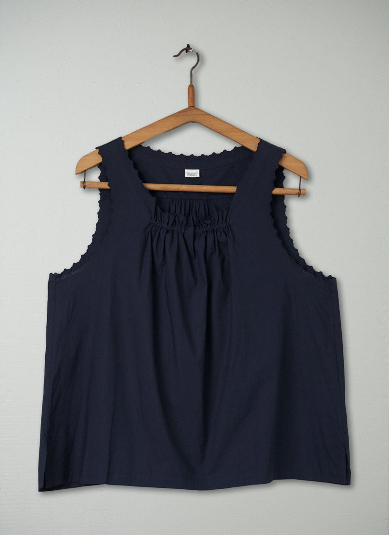 Reworn Cotton Scallop PJ Top Size L (215) | Navy
