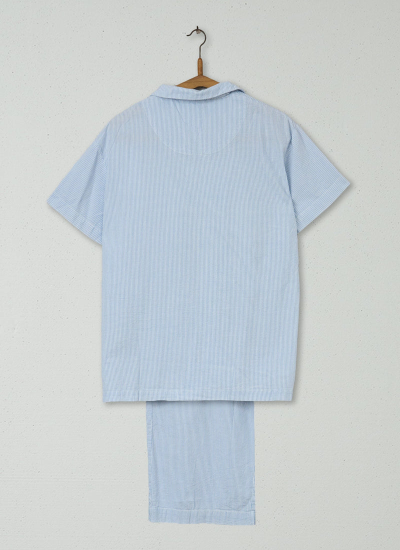 Reworn Fine Cotton Stripe Pyjamas Size M (131) | Blue/White