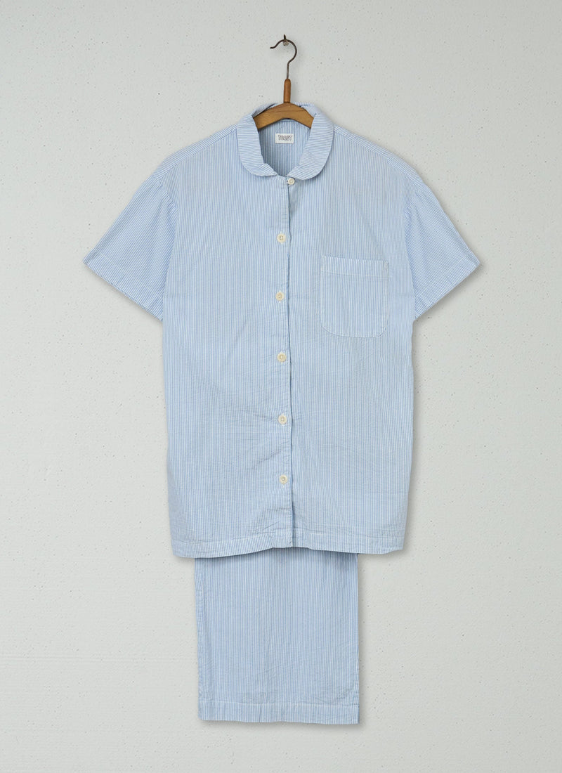 Reworn Fine Cotton Stripe Pyjamas Size M (131) | Blue/White