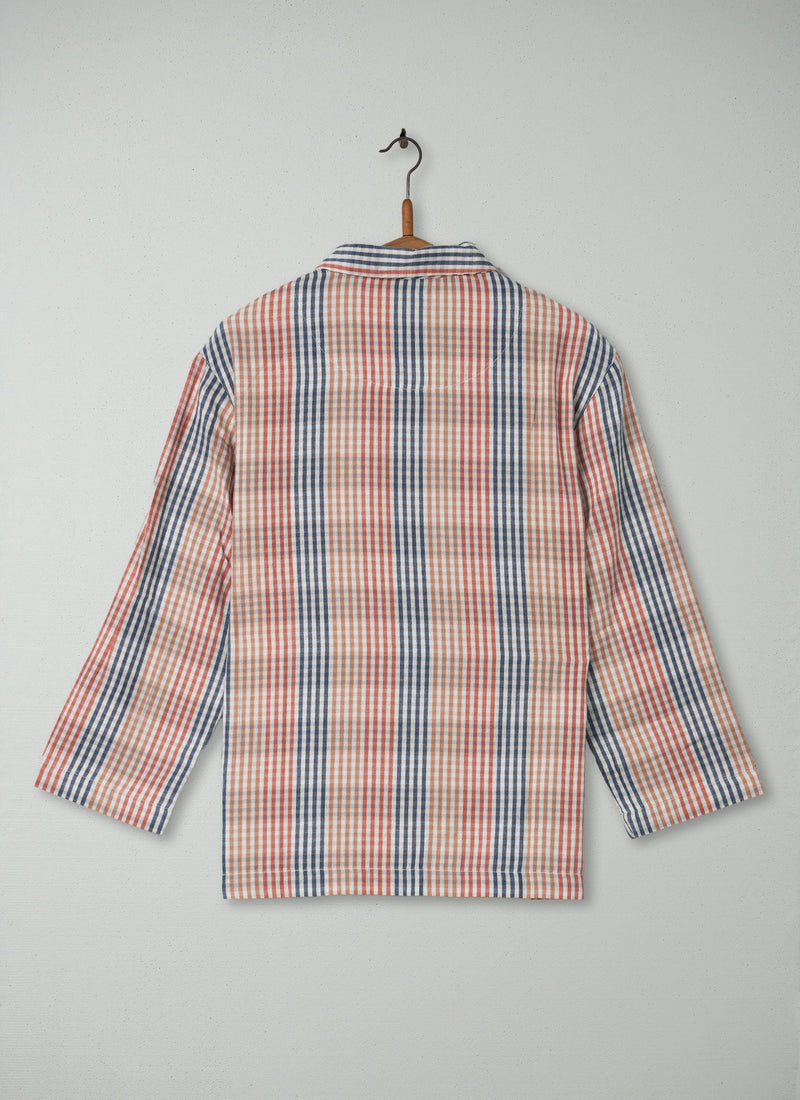 Reworn Gingham Check Pyjama Top Size S (026) | Apricot Multi