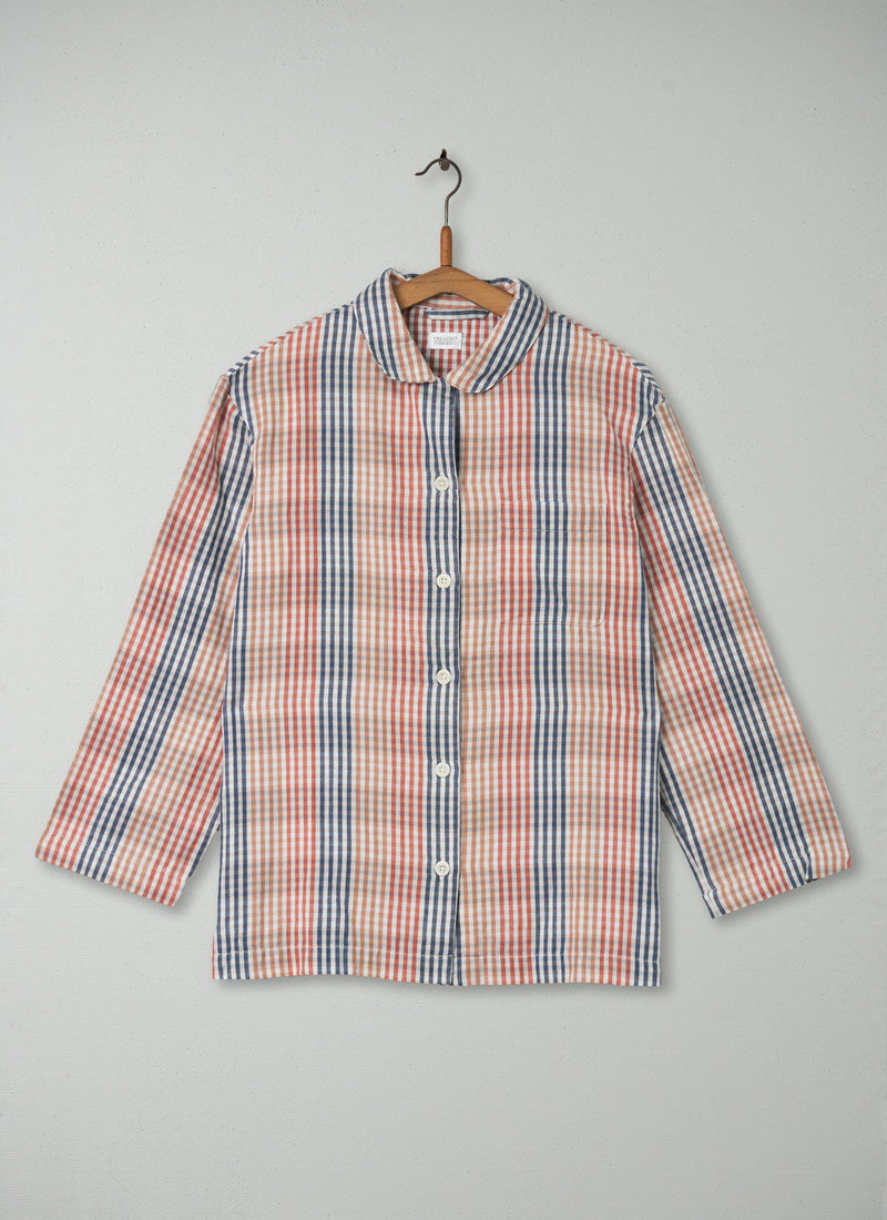Reworn Gingham Check Pyjama Top Size S (026) | Apricot Multi