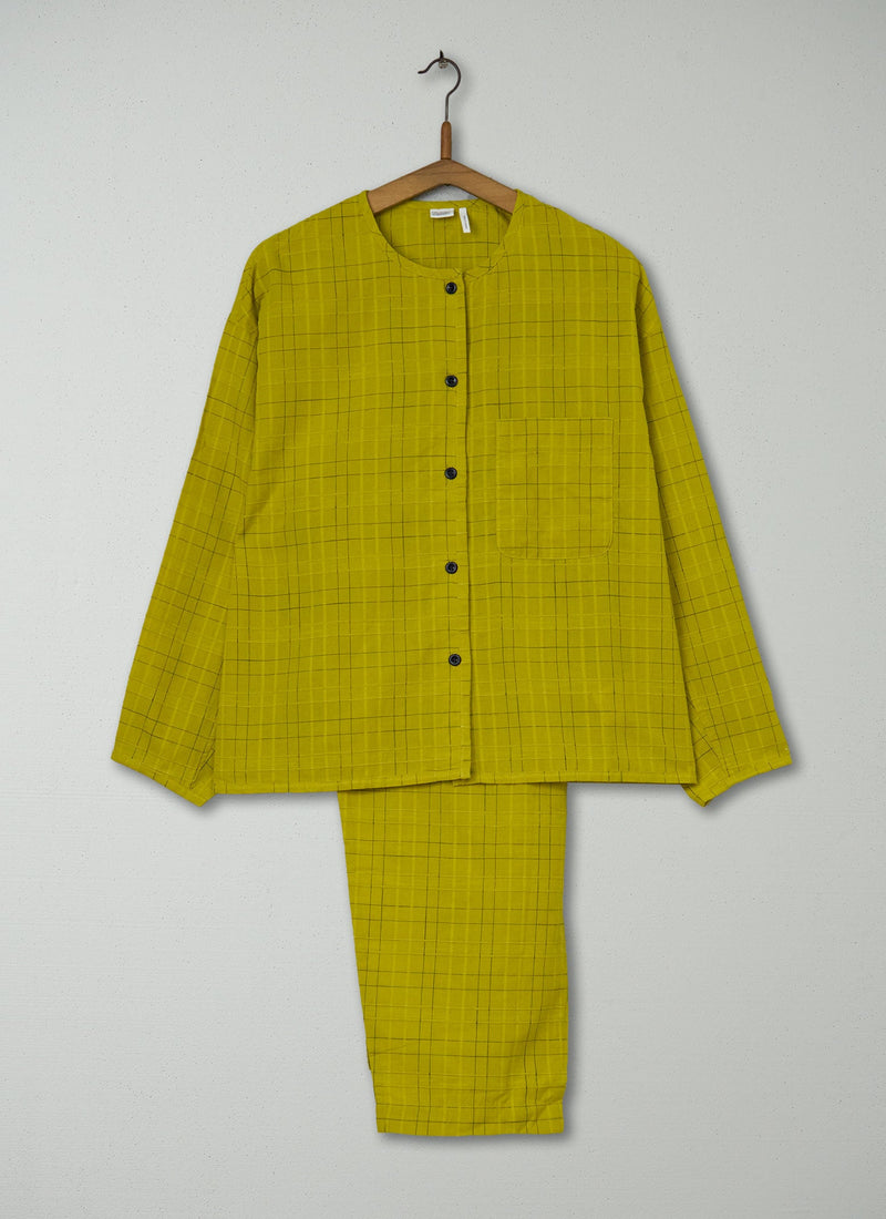 Reworn Pin Check Cotton Pyjamas Size S (142) | Okra