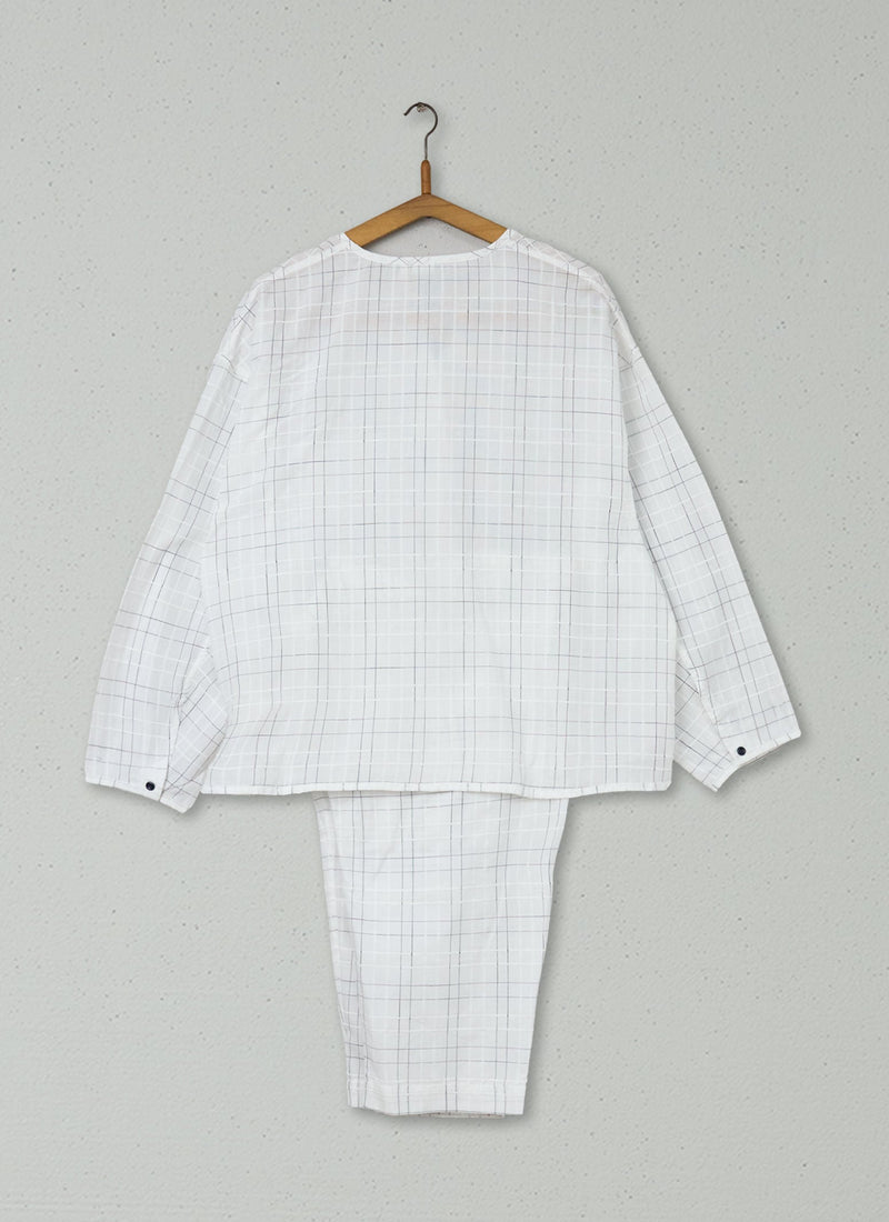 Reworn Pin Check Cotton Pyjamas Size S (129) | White
