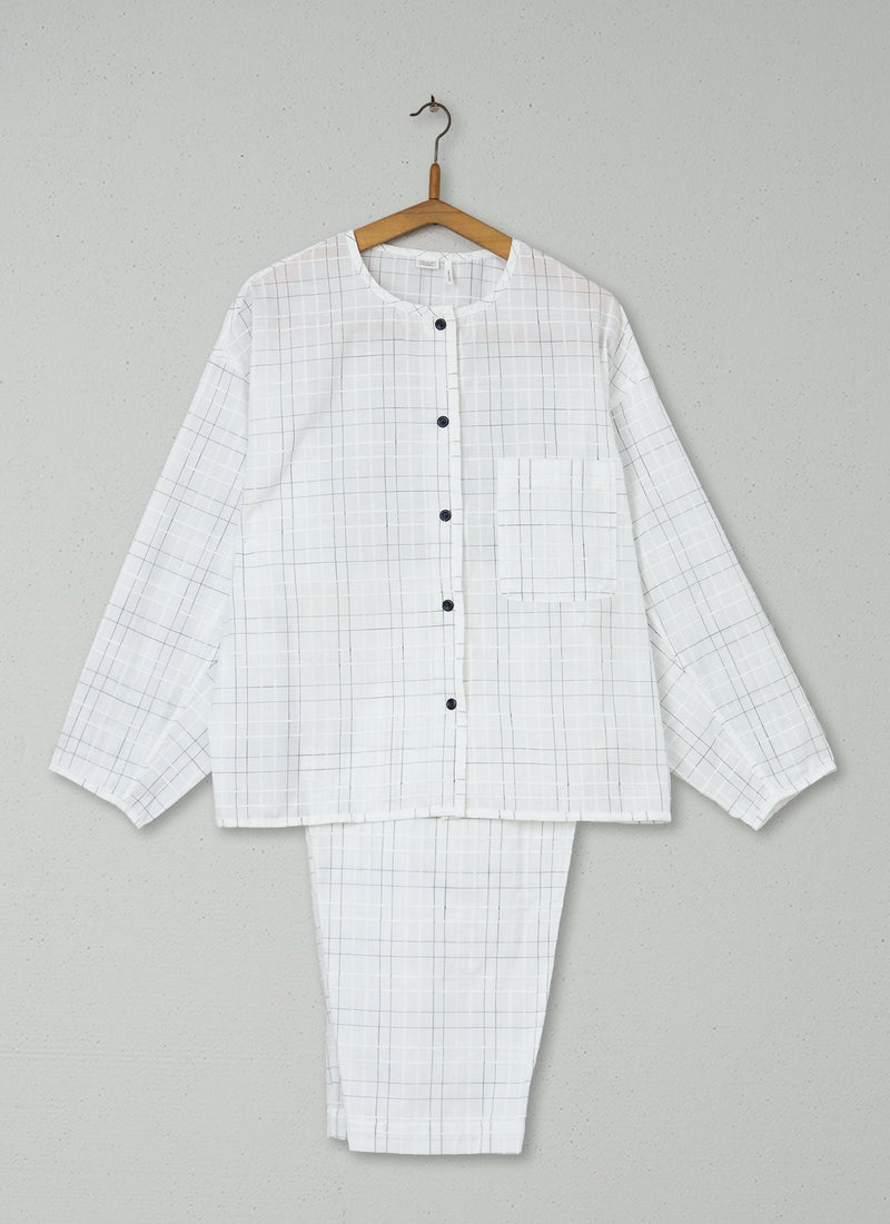 Reworn Pin Check Cotton Pyjamas Size S (129) | White