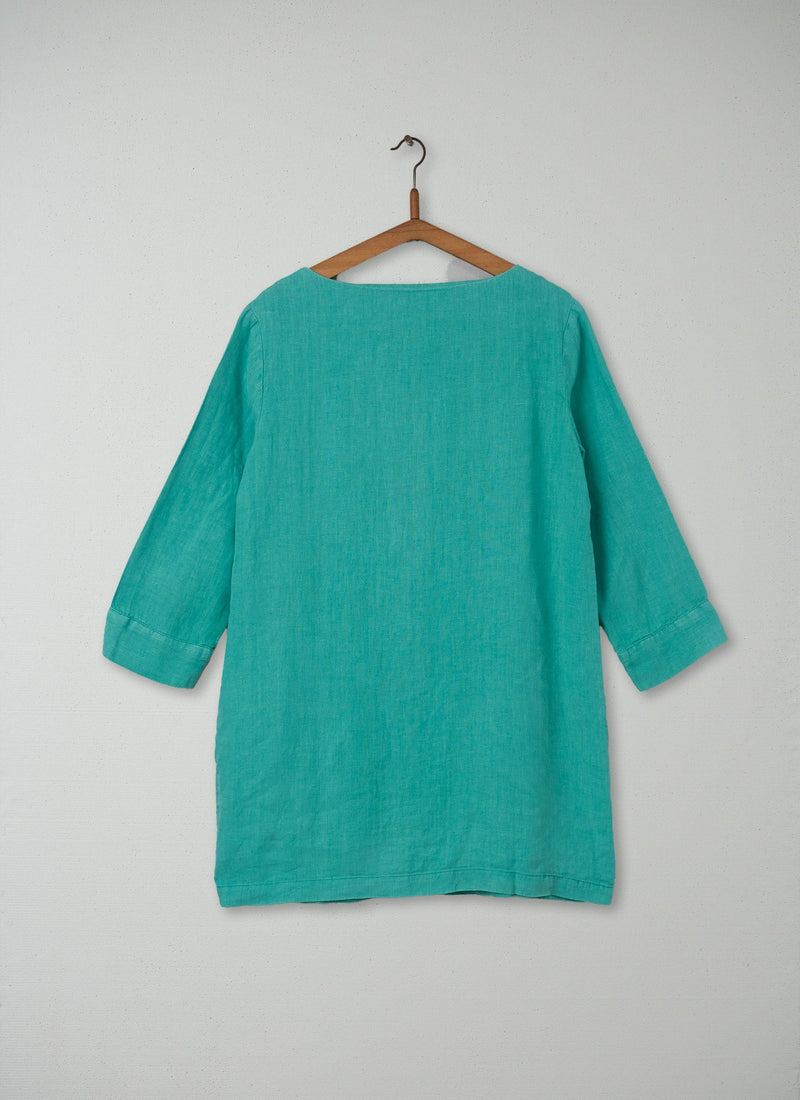 Reworn Washed Linen Tunic Size 12 (002) | Jade