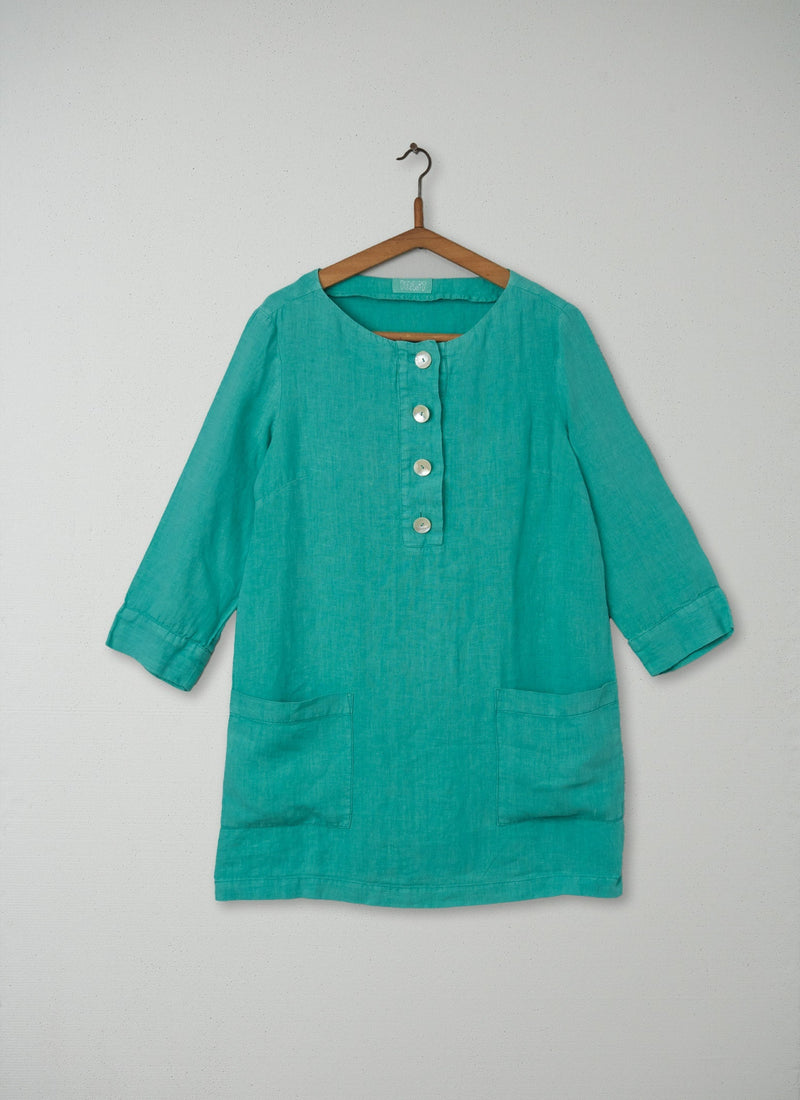 Reworn Washed Linen Tunic Size 12 (002) | Jade