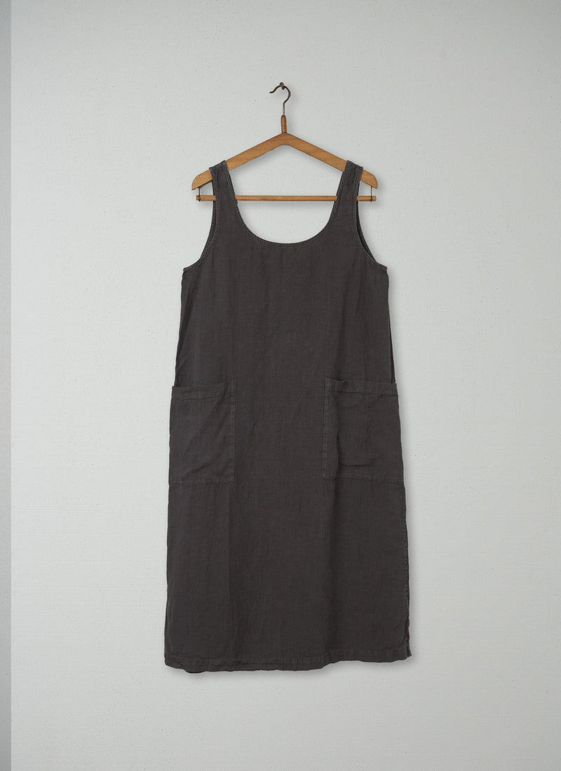 Reworn Linen Sun Dress Size M (099) | Asphalt