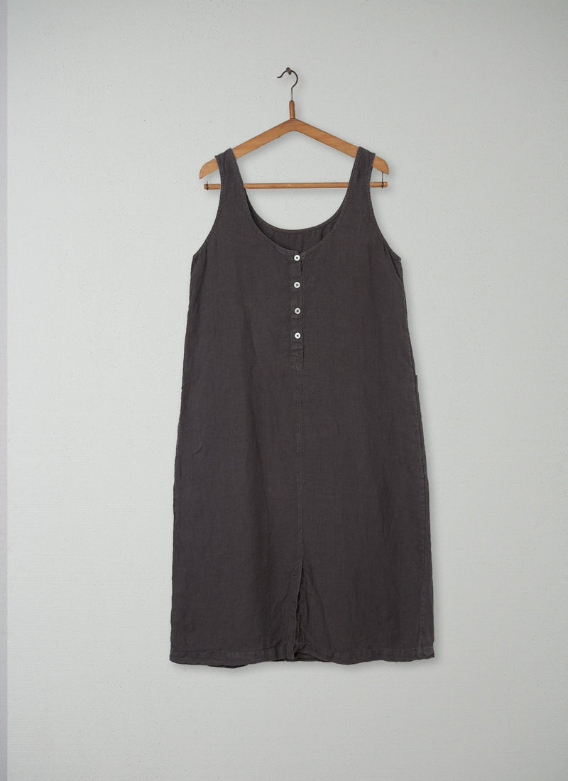 Reworn Linen Sun Dress Size M (099) | Asphalt