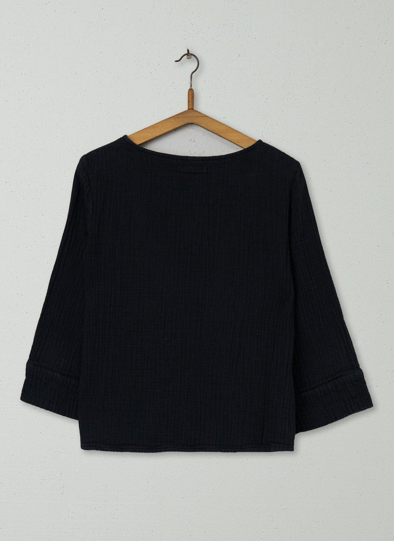 Reworn Crinkled Cotton Tops Size S (679) | Black