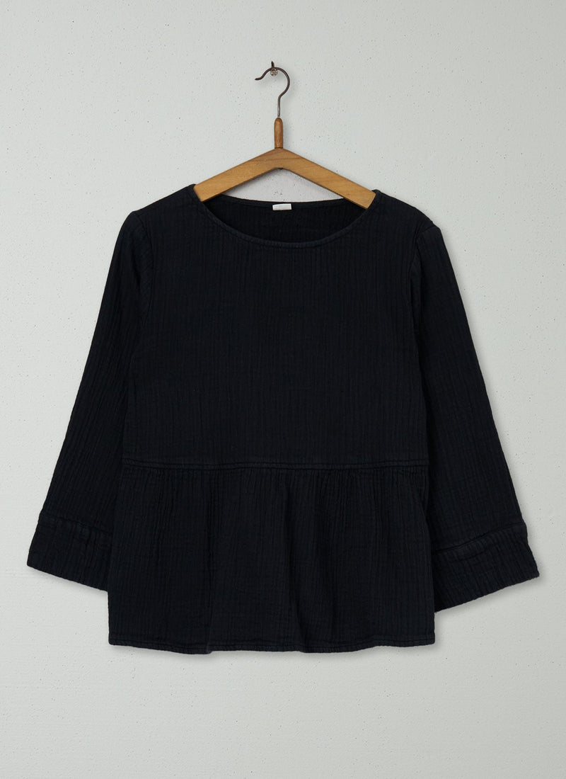 Reworn Crinkled Cotton Tops Size S (679) | Black