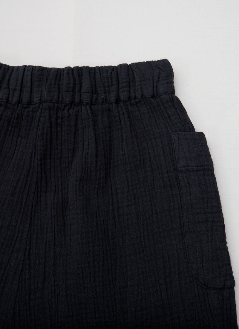 Reworn Crinkled Cotton Trousers Size S (789) | Black