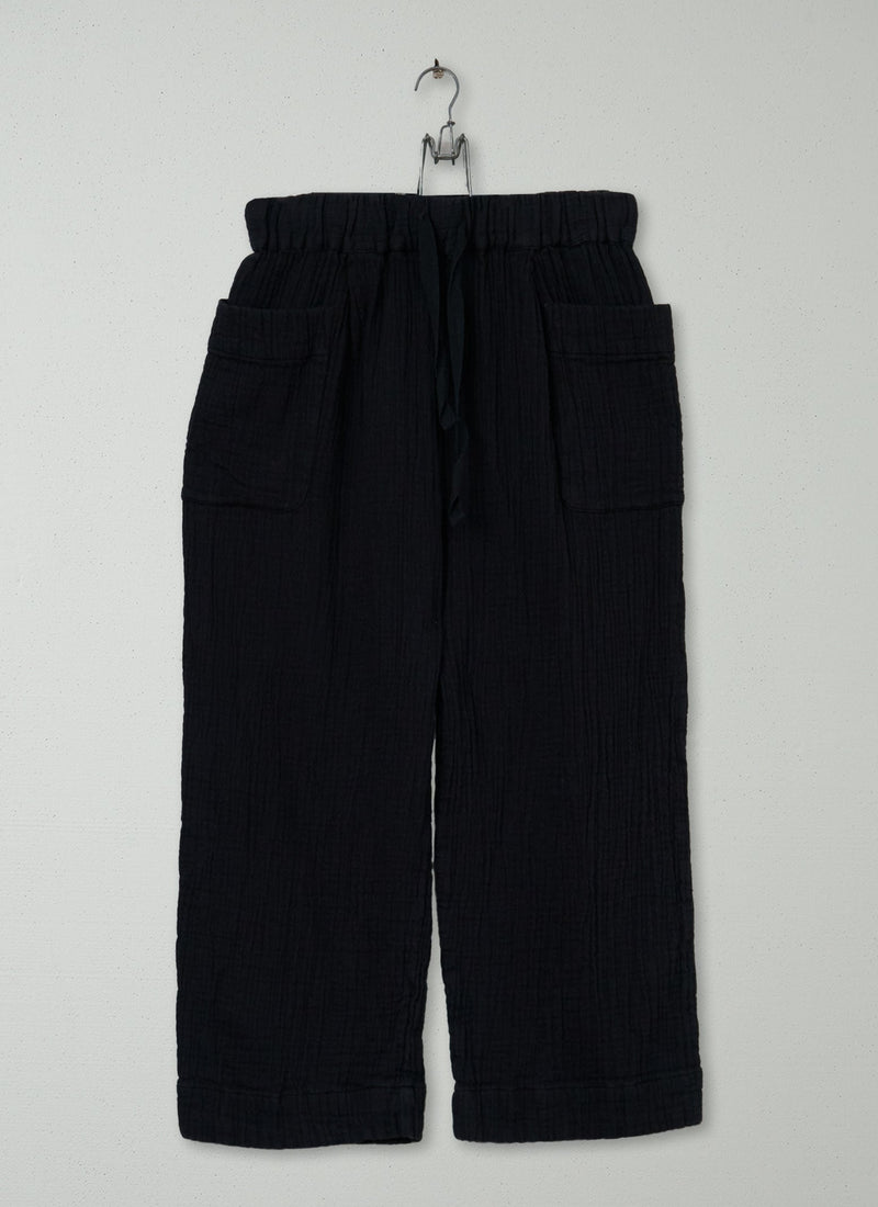 Reworn Crinkled Cotton Trousers Size S (789) | Black