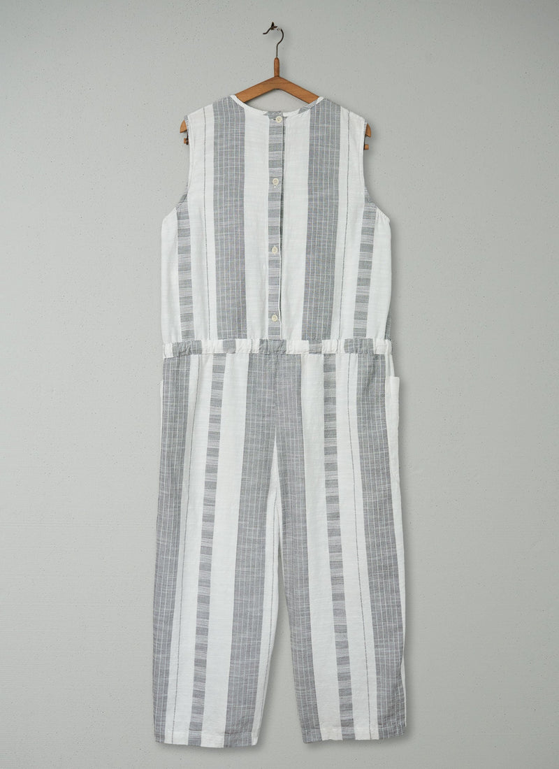 Reworn Textured Stripe Jumpsuit Size L (273) | Ecru/Charcoal