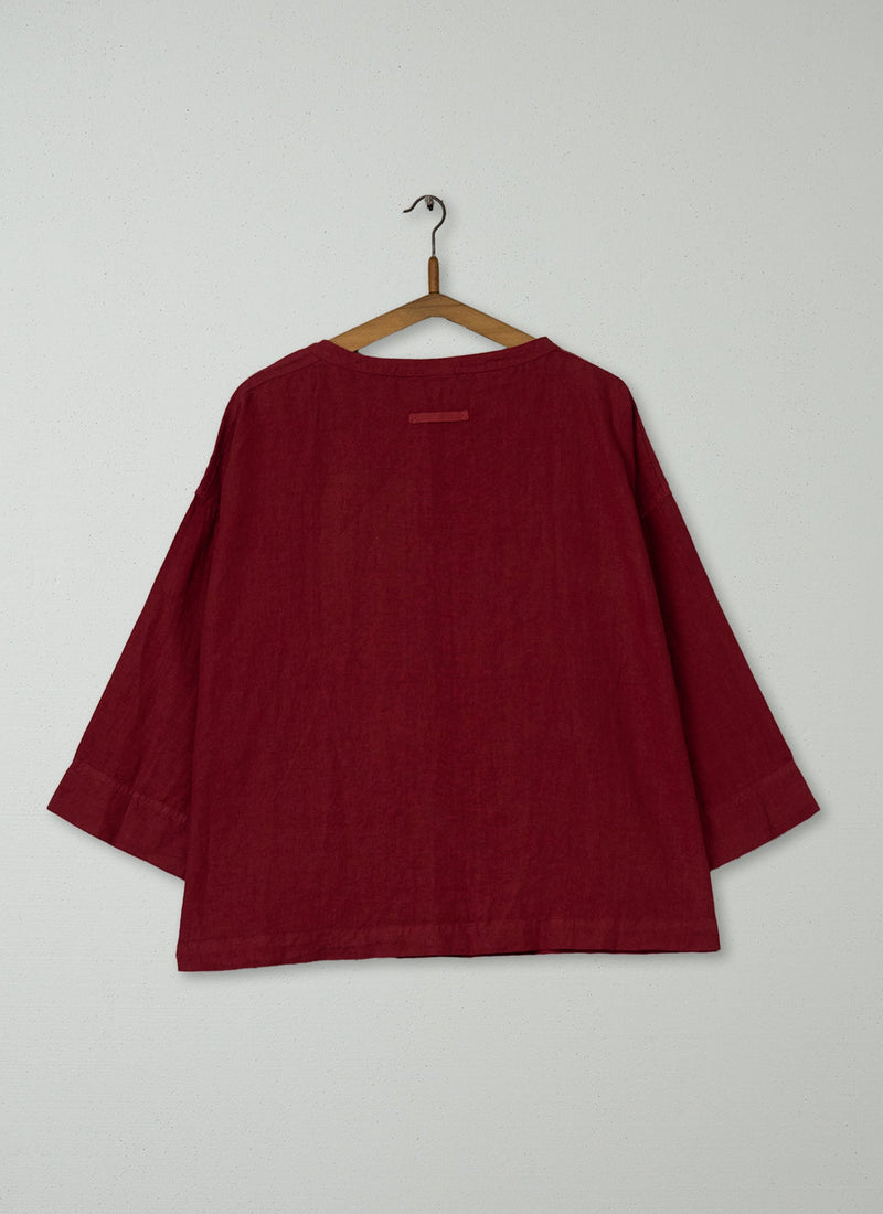 Reworn Linen Button Shoulder Top Size L (802) | Paprika