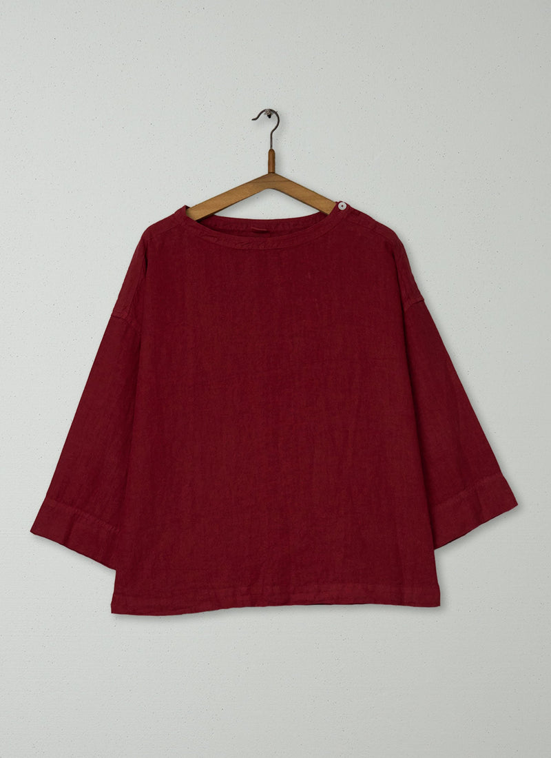 Reworn Linen Button Shoulder Top Size L (802) | Paprika