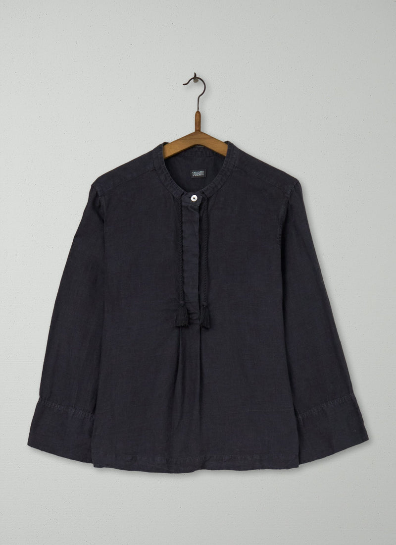 Reworn Linen Tassel Top Size M (756) | Charcoal