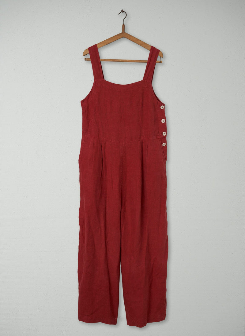 Reworn Side Button Jumpsuit Size M (021) | Red