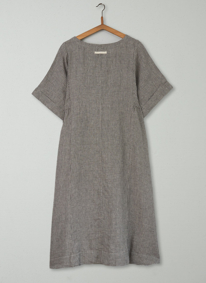 Reworn Gingham Linen Dress Size L (501) | Slate/Natural