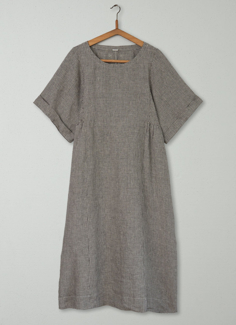 Reworn Gingham Linen Dress Size L (501) | Slate/Natural