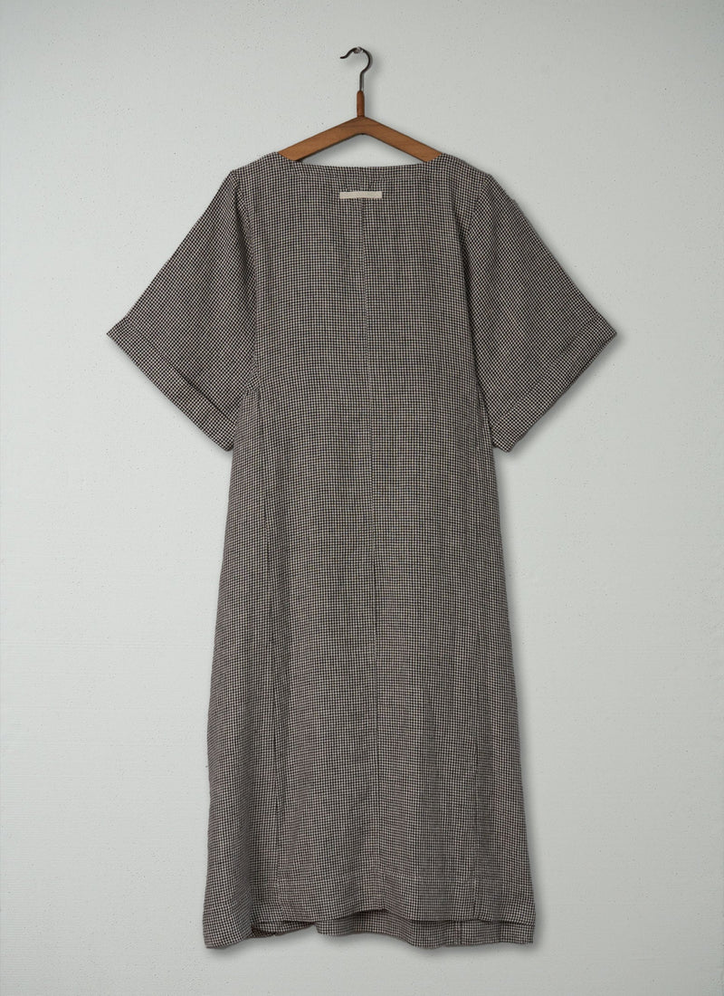 Reworn Gingham Linen Dress Size L (506) | Slate/Natural