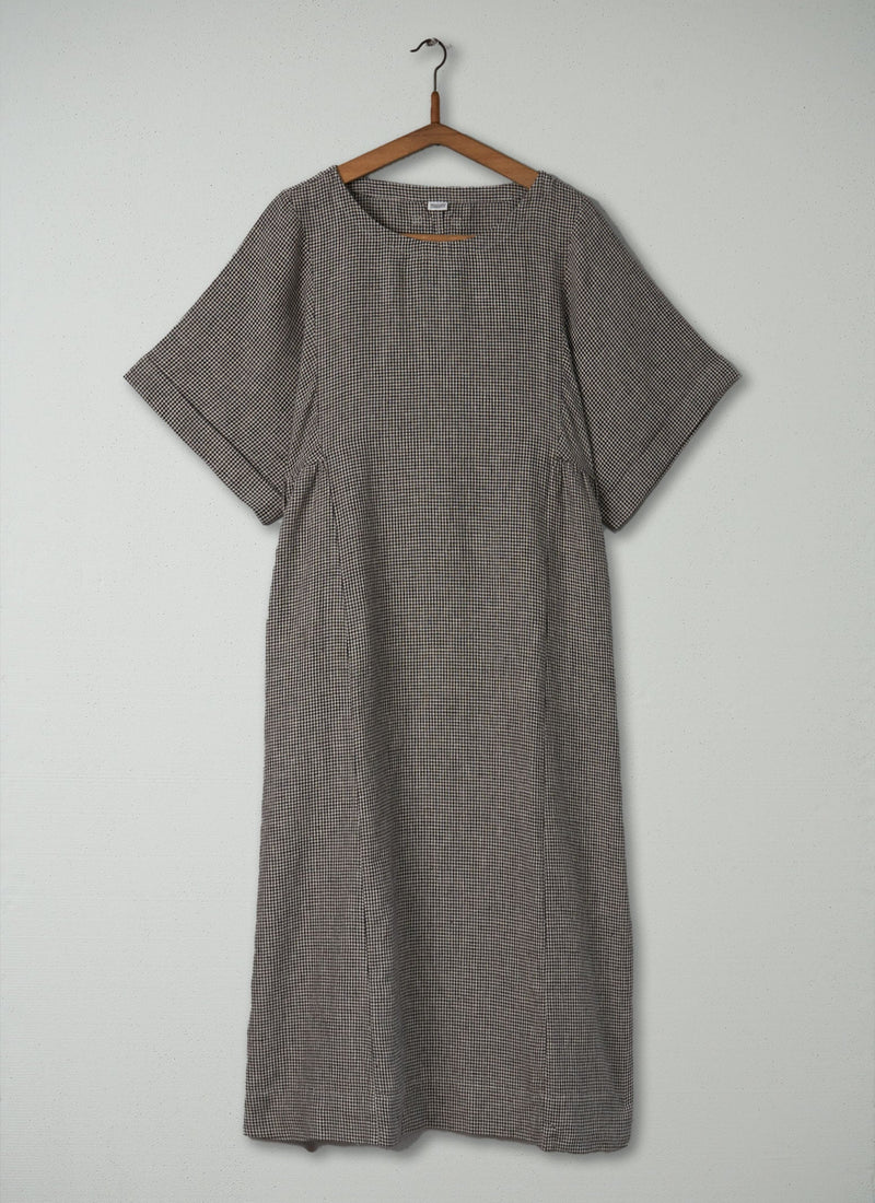 Reworn Gingham Linen Dress Size L (506) | Slate/Natural