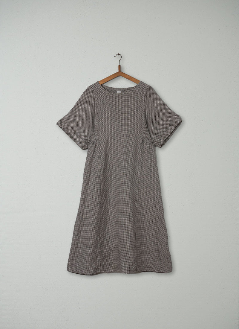 Reworn Gingham Linen Dress Size L (243) | Slate/Natural