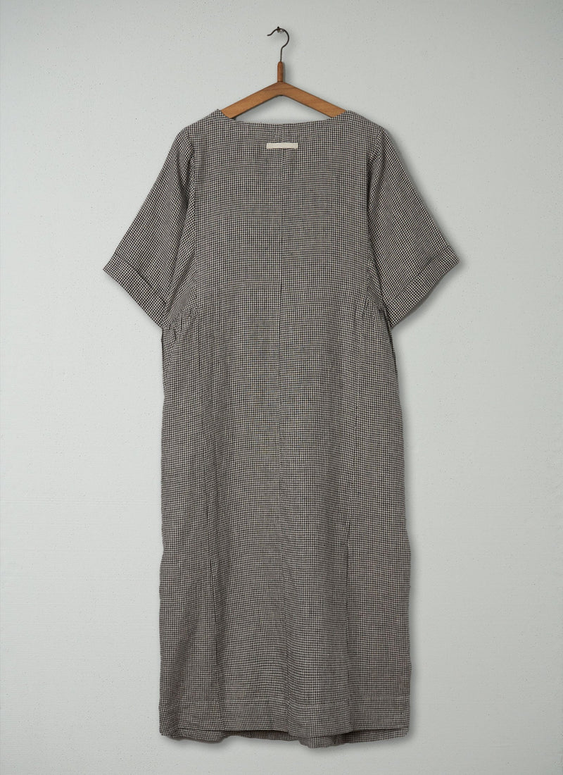 Reworn Gingham Linen Dress Size XL (521) | Slate/Natural