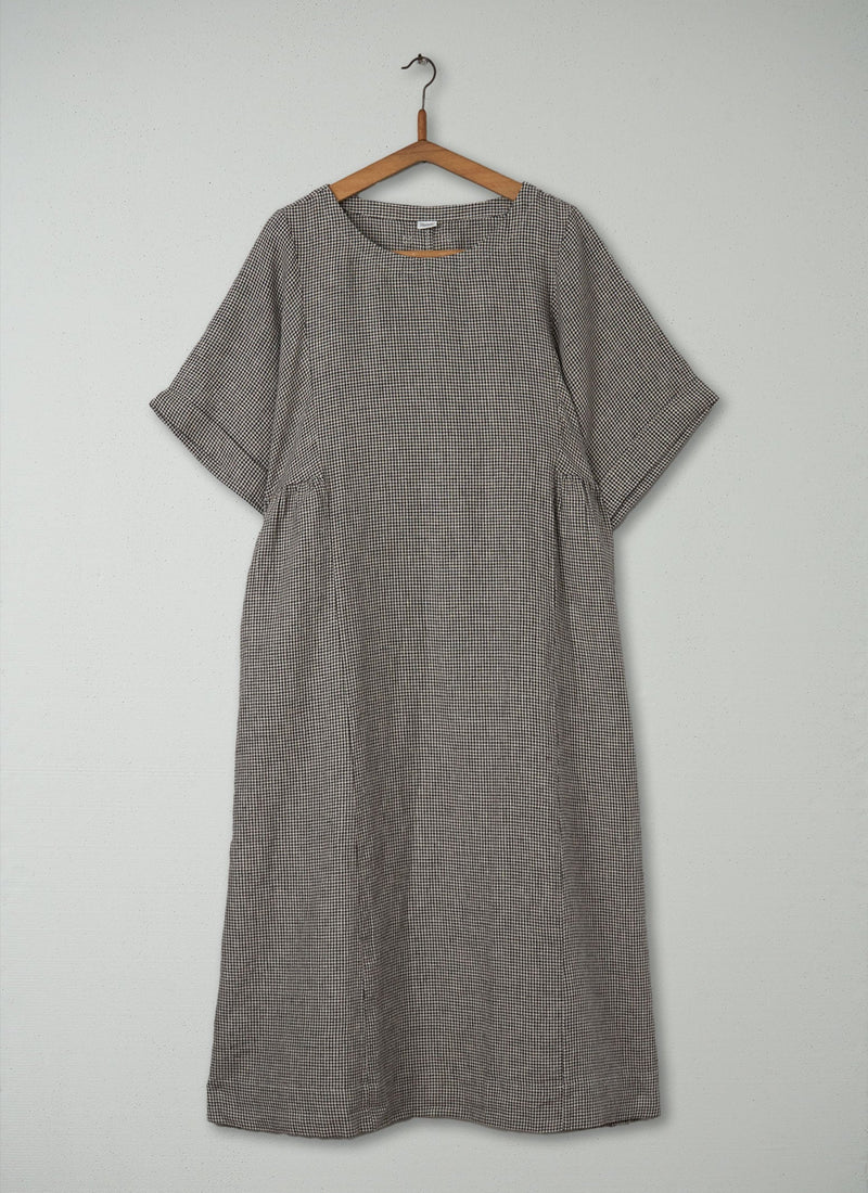 Reworn Gingham Linen Dress Size XL (521) | Slate/Natural