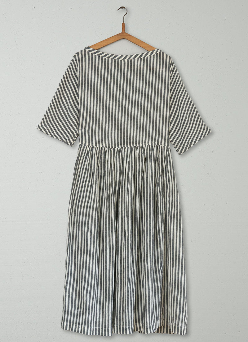 Reworn Stripe Cotton Crepe Dress Size M (500) | Ecru/Black