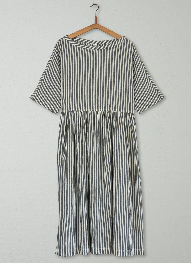 Reworn Stripe Cotton Crepe Dress Size M (500) | Ecru/Black
