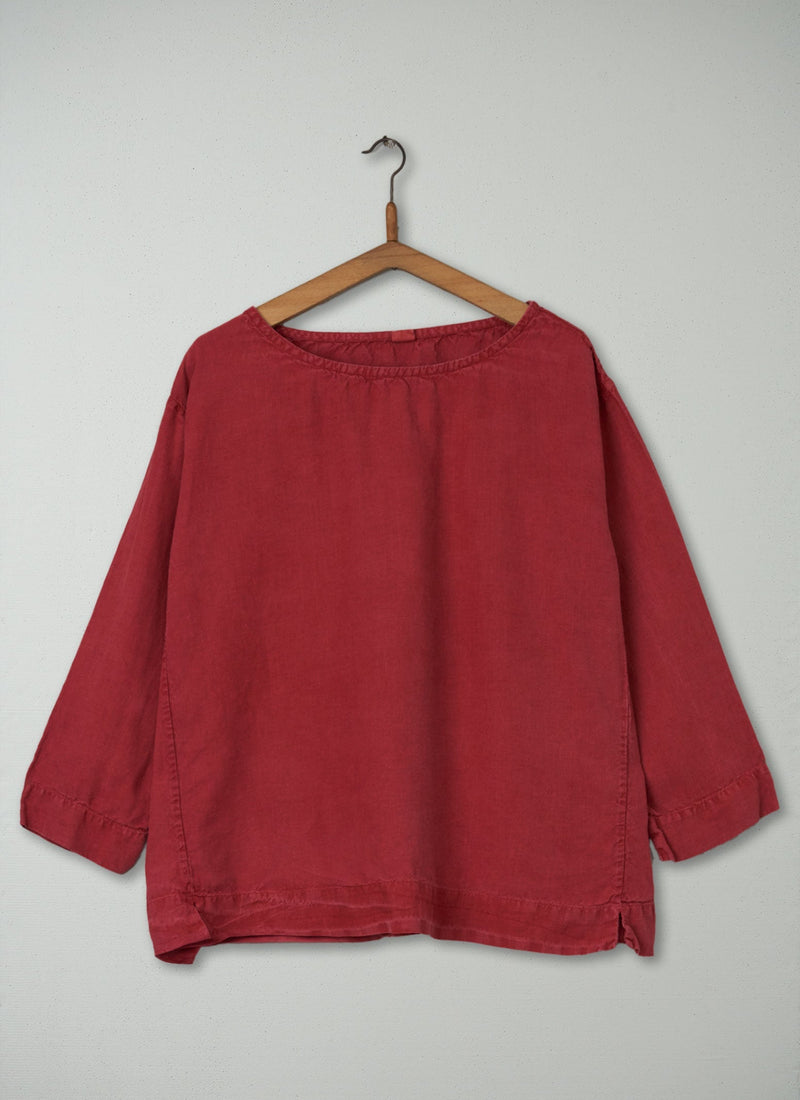 Reworn Linen Top Size L (044) | Paprika