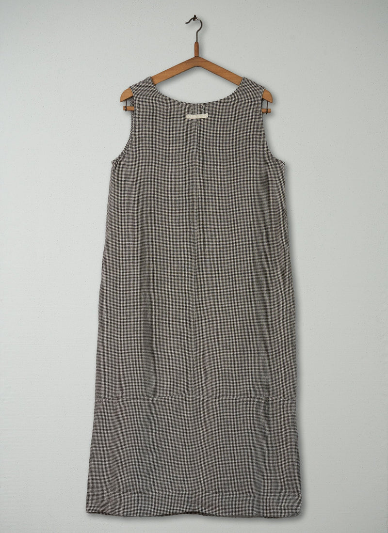 Reworn Check Linen Dress Size M (434) | Slate/Natural