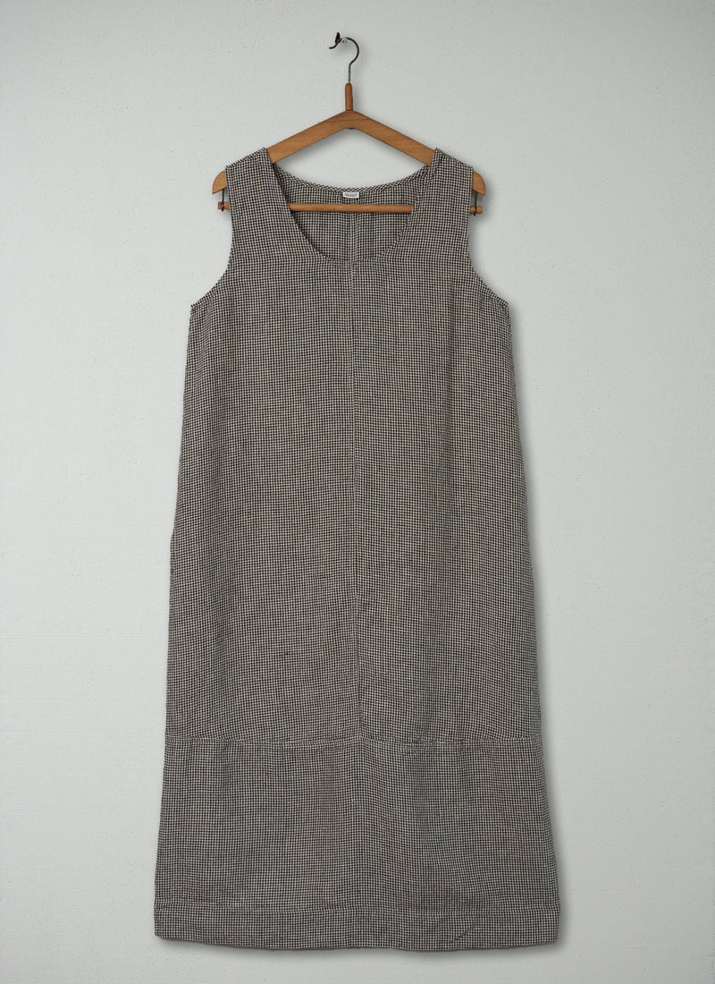 Reworn Check Linen Dress Size M (434) | Slate/Natural